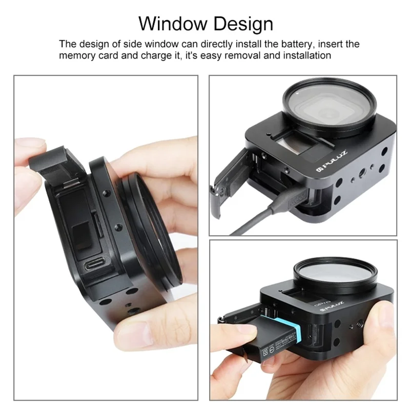 PULUZ PU449B For GoPro HERO8 Black Metal Housing Heat Dissipation Protective Cage with UV Lens Filter