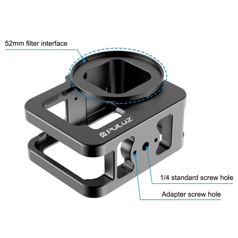 PULUZ PU508B For GoPro Hero 11 Black / 10 Black / 9 Black Metal Protective Camera Cage with UV Lens Filter