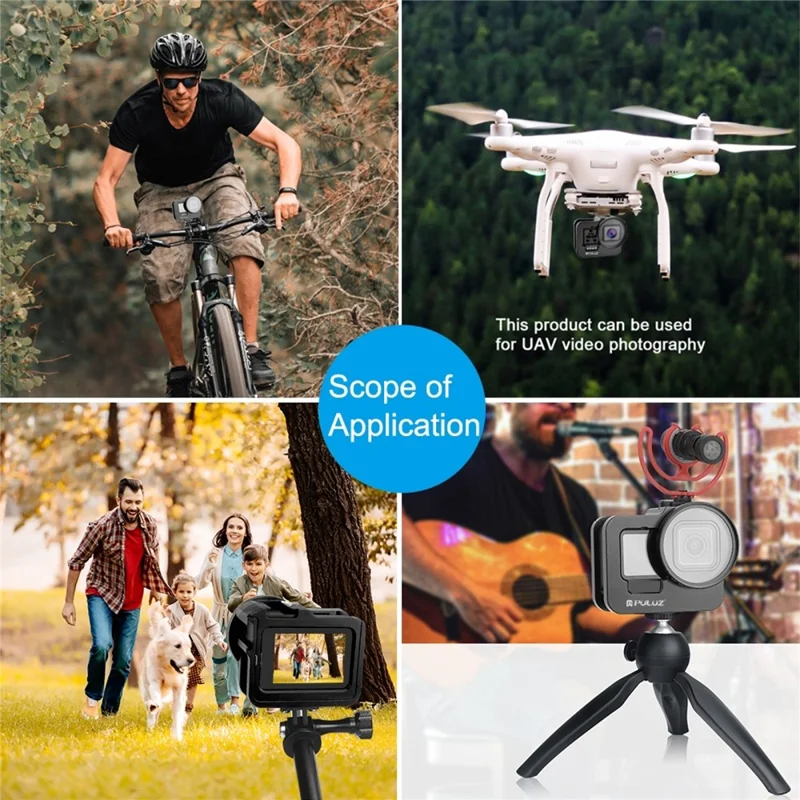 PULUZ PU508B For GoPro Hero 11 Black / 10 Black / 9 Black Metal Protective Camera Cage with UV Lens Filter