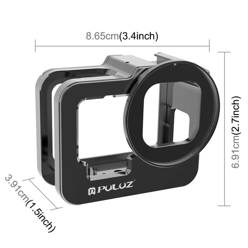 PULUZ PU508B For GoPro Hero 11 Black / 10 Black / 9 Black Metal Protective Camera Cage with UV Lens Filter