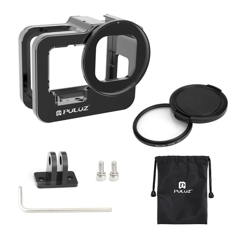 PULUZ PU508B For GoPro Hero 11 Black / 10 Black / 9 Black Metal Protective Camera Cage with UV Lens Filter