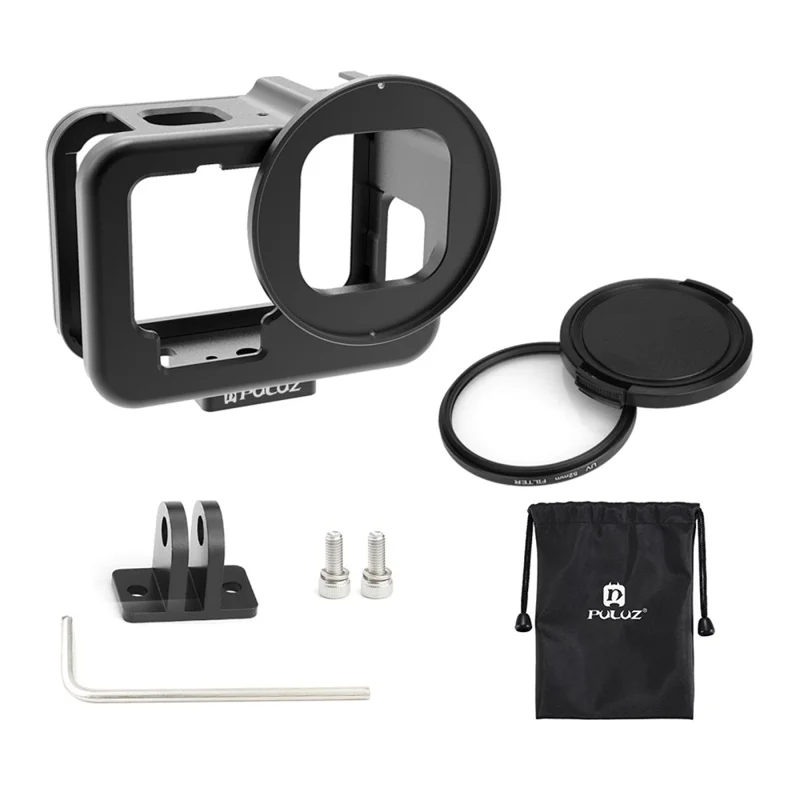PULUZ PU509B For GoPro HERO11 Black  /  HERO10 Black  /  HERO9 Black Metal Protective Cage with Insurance Frame and 52mm UV Lens
