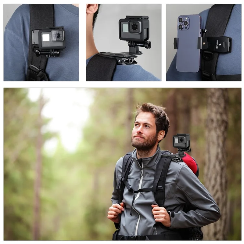 PULUZ PU904 4 in 1 360 Degree Rotating Camera Backpack Clip Bag Mount with Phone Holder Set