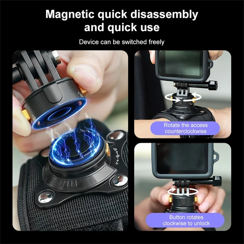 PULUZ PU1054B Magnetic Quick Release Wrist Strap Mount for GoPro / Insta360 / DJI Action Camera Hands Free POV Shooting