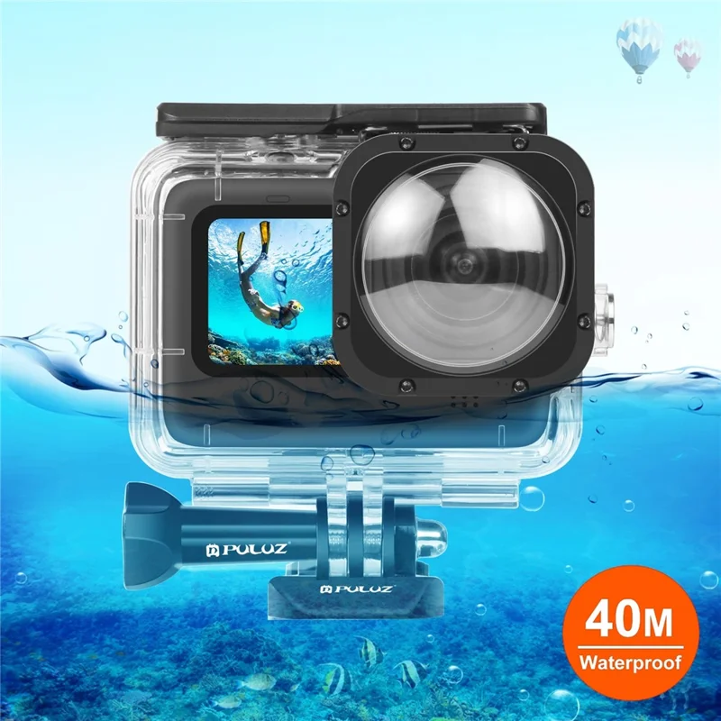 PULUZ PU559 For GoPro HERO11 Black / 10 Black / 9 Black Waterproof Case Max Lens Mod 40m Underwater Housing with Mount Base