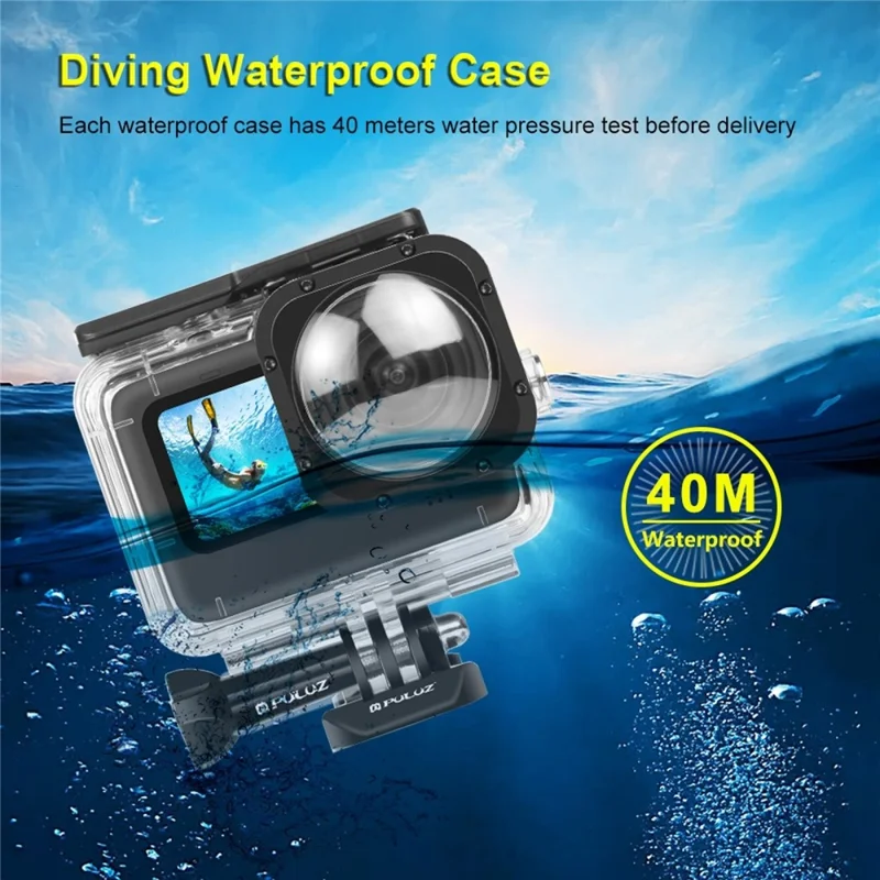 PULUZ PU559 For GoPro HERO11 Black / 10 Black / 9 Black Waterproof Case Max Lens Mod 40m Underwater Housing with Mount Base
