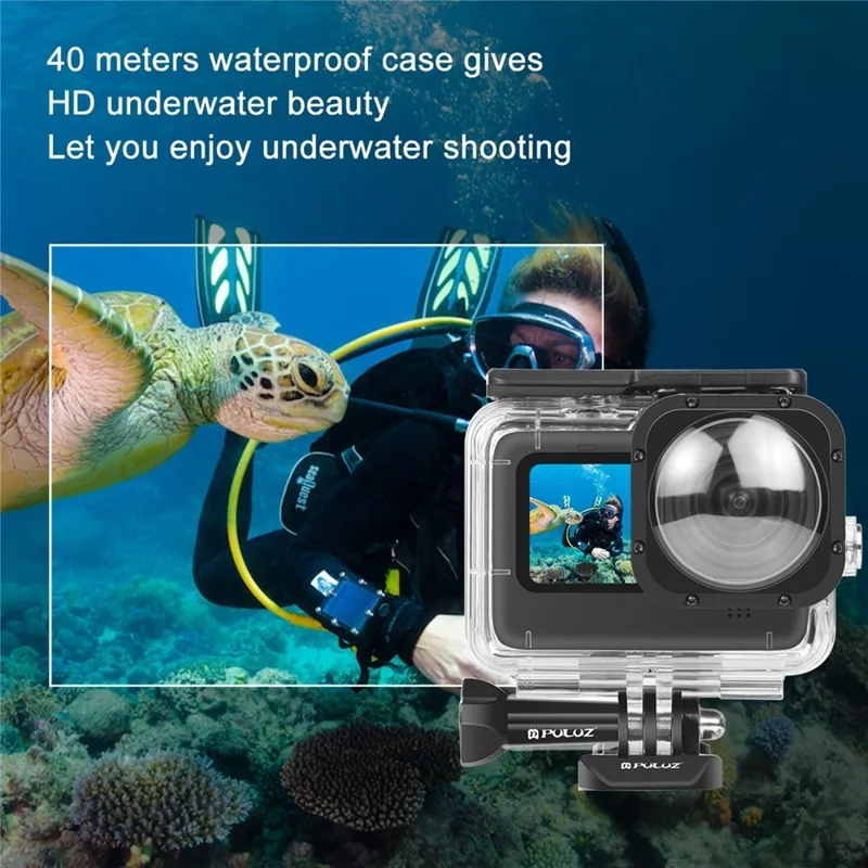 PULUZ PU559 For GoPro HERO11 Black / 10 Black / 9 Black Waterproof Case Max Lens Mod 40m Underwater Housing with Mount Base