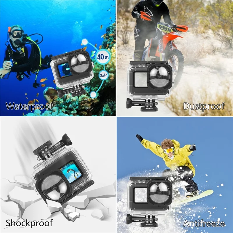 PULUZ PU559 For GoPro HERO11 Black / 10 Black / 9 Black Waterproof Case Max Lens Mod 40m Underwater Housing with Mount Base