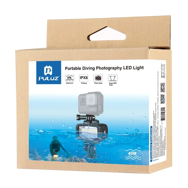 PULUZ PU222 For GoPro LED Video Light IPX8 40m Waterproof 20 LEDs Hot Shoe Mount Fill Light with 2 Color Filters