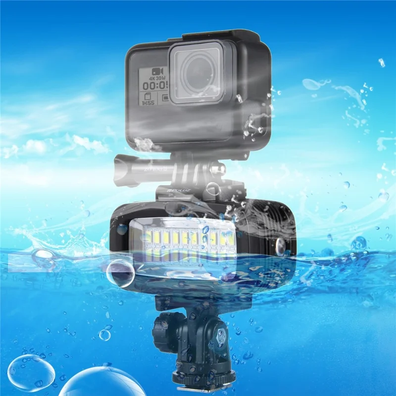 PULUZ PU222 For GoPro LED Video Light IPX8 40m Waterproof 20 LEDs Hot Shoe Mount Fill Light with 2 Color Filters