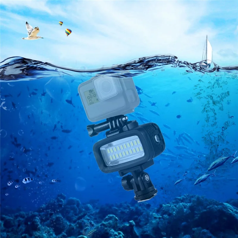 PULUZ PU222 For GoPro LED Video Light IPX8 40m Waterproof 20 LEDs Hot Shoe Mount Fill Light with 2 Color Filters