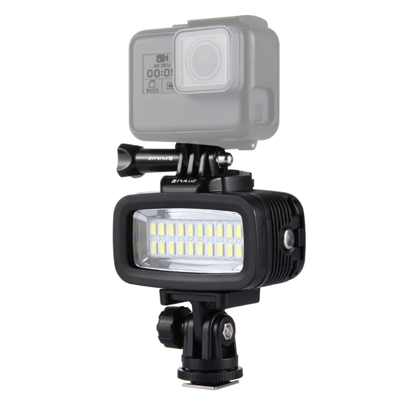 PULUZ PU222 For GoPro LED Video Light IPX8 40m Waterproof 20 LEDs Hot Shoe Mount Fill Light with 2 Color Filters