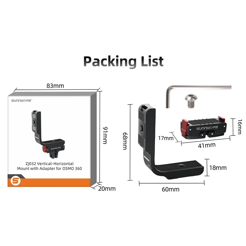 SUNNYLIFE OS-ZJ032 For DJI Osmo 360 Camera L-Type Vertical Horizontal Mount with Magnetic Expansion Adapter
