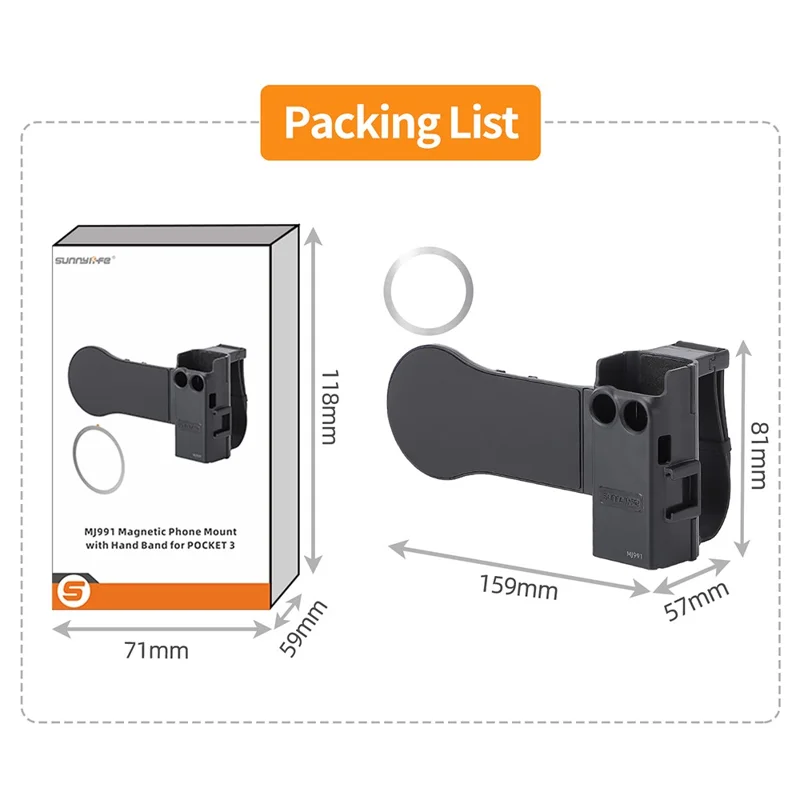 SUNNYLIFE OP3-MJ991 Suporte de Banda Manual Magnética para DJI Osmo Pocket 3 - Adaptador de Extensão para Teleprompter de Celular