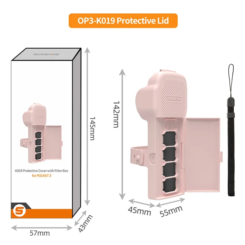 SUNNYLIFE OP3-K019 Étui de rangement magnétique pour filtre de caméra DJI Osmo Pocket 3 avec dragonne - Rose