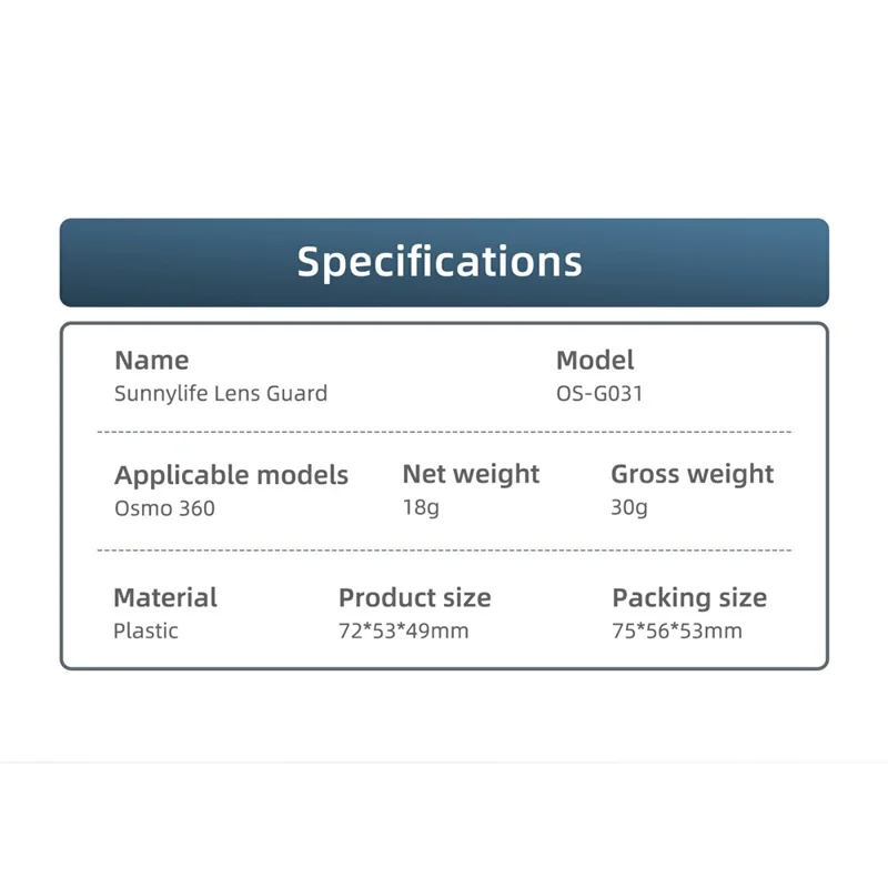 SUNNYLIFE OS-G031 For DJI Osmo 360 Lens Protective Cover Camera Plastic Lens Guard