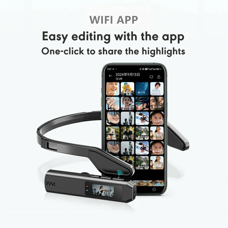 S111 First Person View Draagbare Camera 0,96 Inch IPS-scherm 2,7K Ultra HD Videorecorder met WiFi App-bediening - Zwart