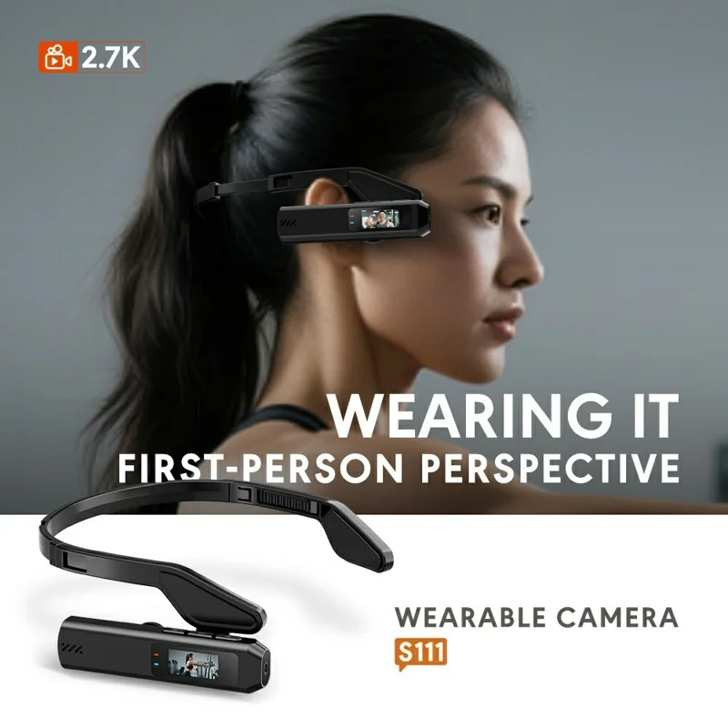 S111 Head-Mounted Video Camera 2.7K Ultra HD Wearable Camera 110° Wide Angle Lens Camcorder - White