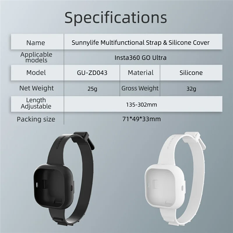 SUNNYLIFE GU-ZD043 For Insta360 Go Ultra Silicone Case Wristband Cover Multi-Functional Camera Accessory - Black