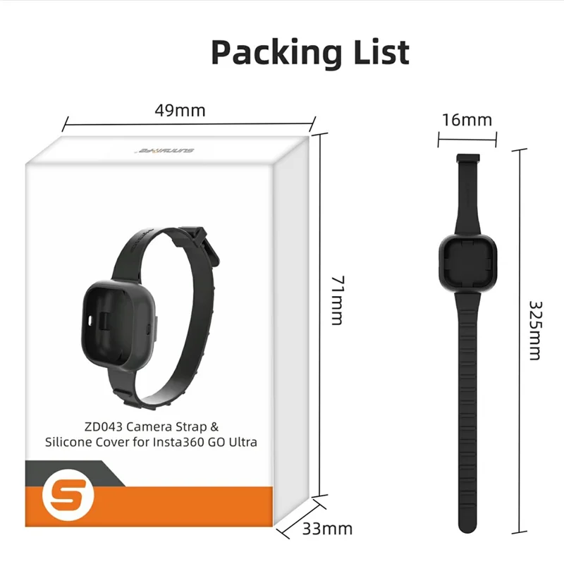 SUNNYLIFE GU-ZD043 For Insta360 Go Ultra Silicone Case Wristband Cover Multi-Functional Camera Accessory - Black