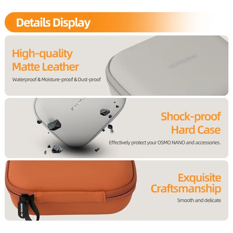 SUNNYLIFE ON-B0102 حقيبة حمل جلد مقاومة للماء من مادة EVA لجهاز DJI Osmo Nano - برتقالي