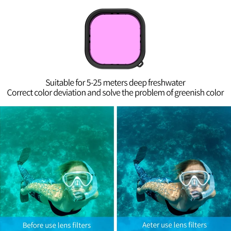 TELESIN AT1101 Filtr kolorowy do obiektywu kamery akcji, filtr nurkowy do obudowy Gopro Hero9, wodoodporna obudowa - fioletowa