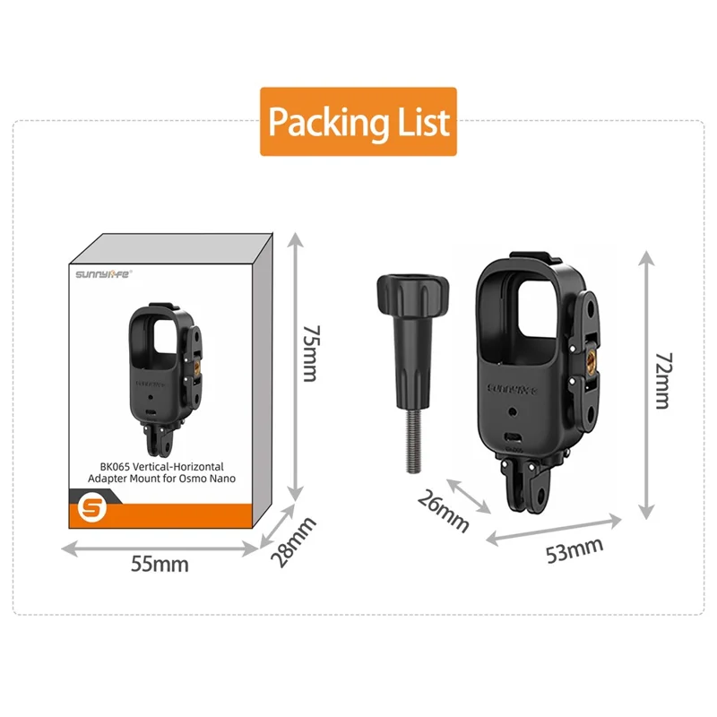 SUNNYLIFE ON-BK065 Защитная рамка для DJI Osmo Nano, горизонтальный/вертикальный адаптер для крепления камеры