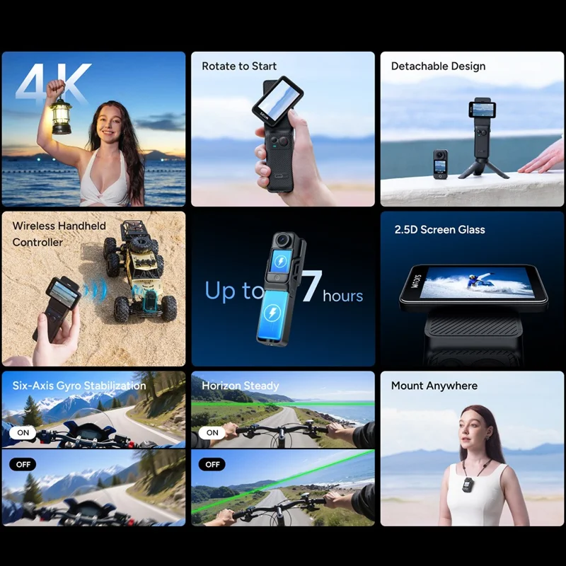 SJCAM C400 1,3 Zoll Vorder- + 2,29 Zoll Rückbildschirm Sportaktionskamera 4K 30FPS Handliche Taschenkamkorder