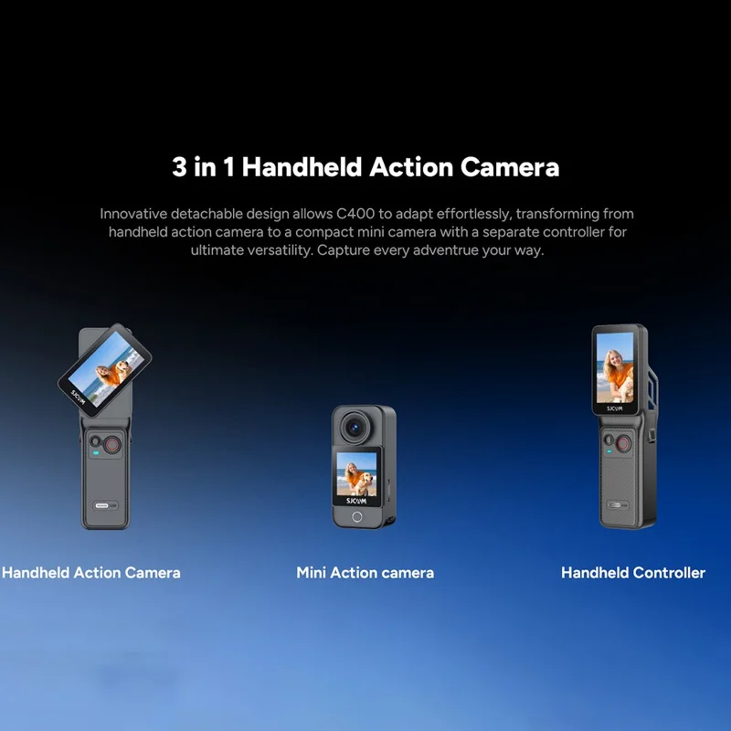 SJCAM C400 1,3 Zoll Vorder- + 2,29 Zoll Rückbildschirm Sportaktionskamera 4K 30FPS Handliche Taschenkamkorder