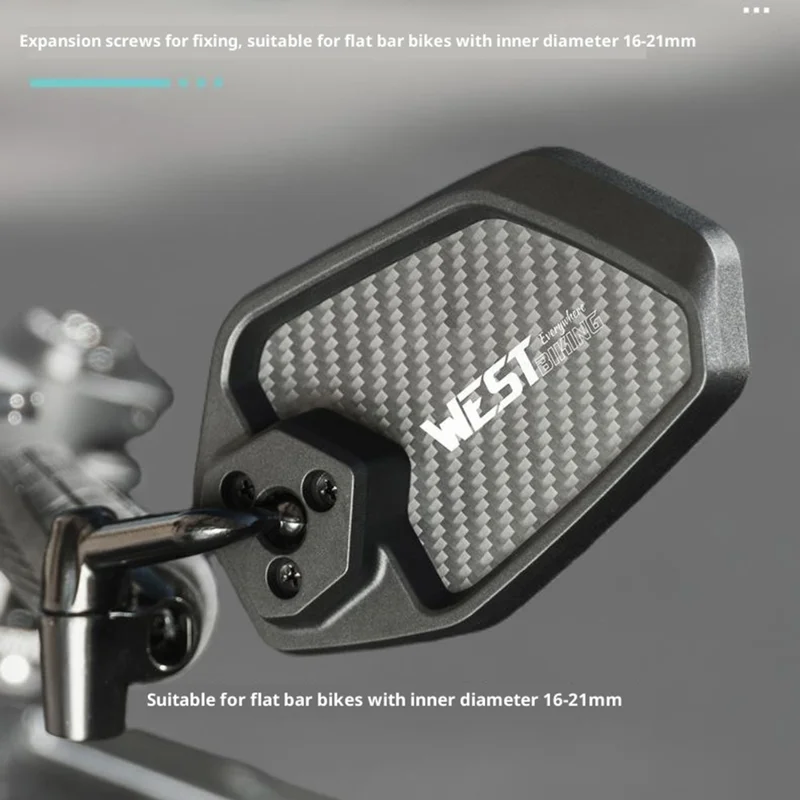 WEST BIKING 0720051B0001 Bicycle Left Rearview Mirror 360° Adjustable Rearview Mirror Carbon Fiber Back Plate for Bike - Black