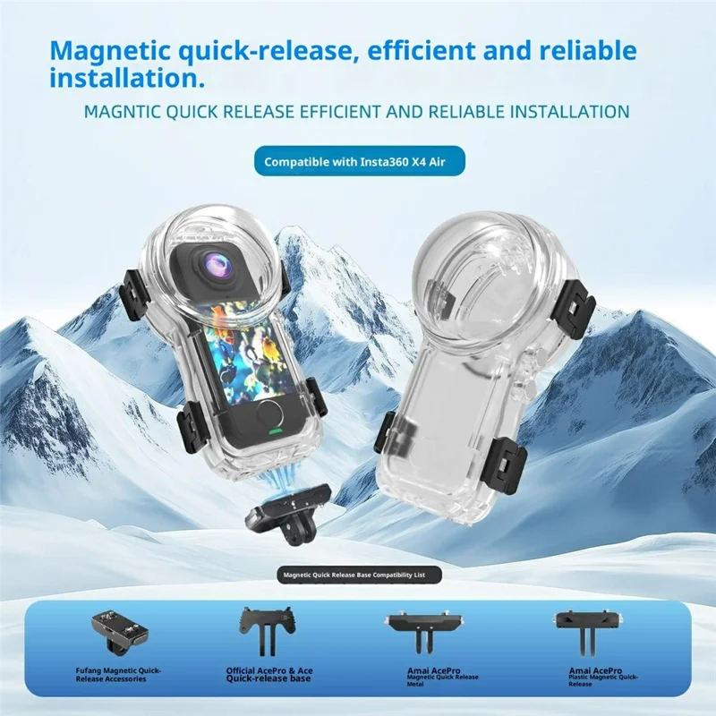 Voor Insta360 X4 Air Camera Onzichtbare Duikcase 50m Waterdichte Behuizing voor Magnetische Quick-Release Base