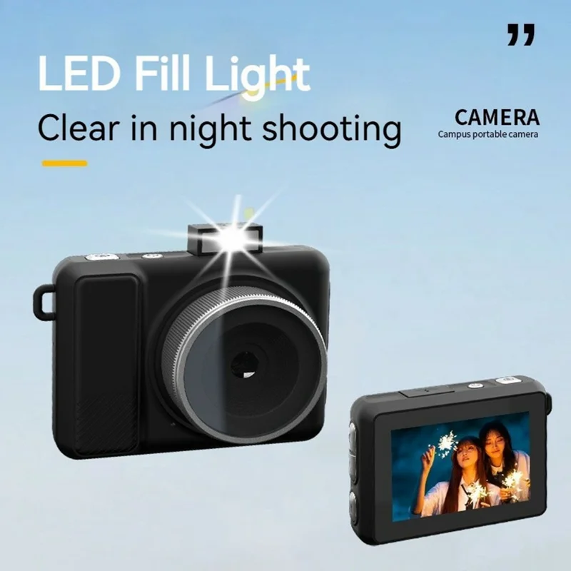 Y4000+ 2,7K 5MP 2,0 Zoll Bildschirm Mini Retro Filter Kamera Videorekorder mit 16X Digitalzoom TF-Kartensupport - Schwarz