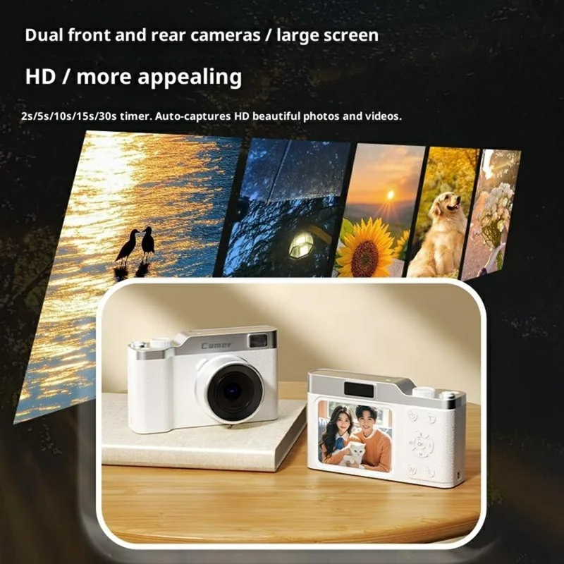 Z005 CCD Digital Camera 50MP HD Dual Lens Selfie Camera 8X Digital Zoom AF Auto Focus Built-in LED Flash - White