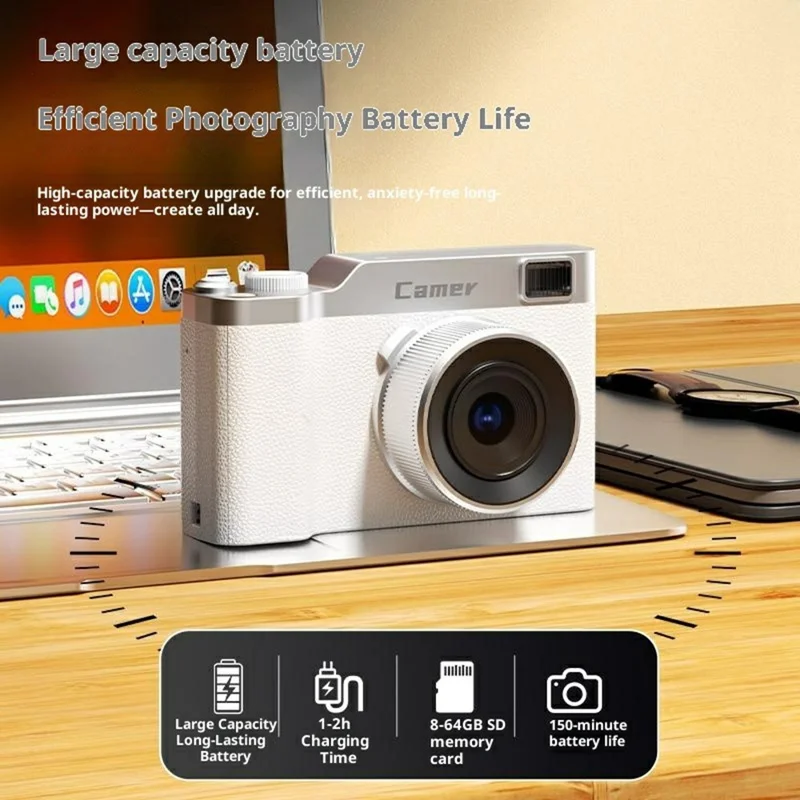 Z005 CCD Digital Camera 50MP HD Dual Lens Selfie Camera 8X Digital Zoom AF Auto Focus Built-in LED Flash - White