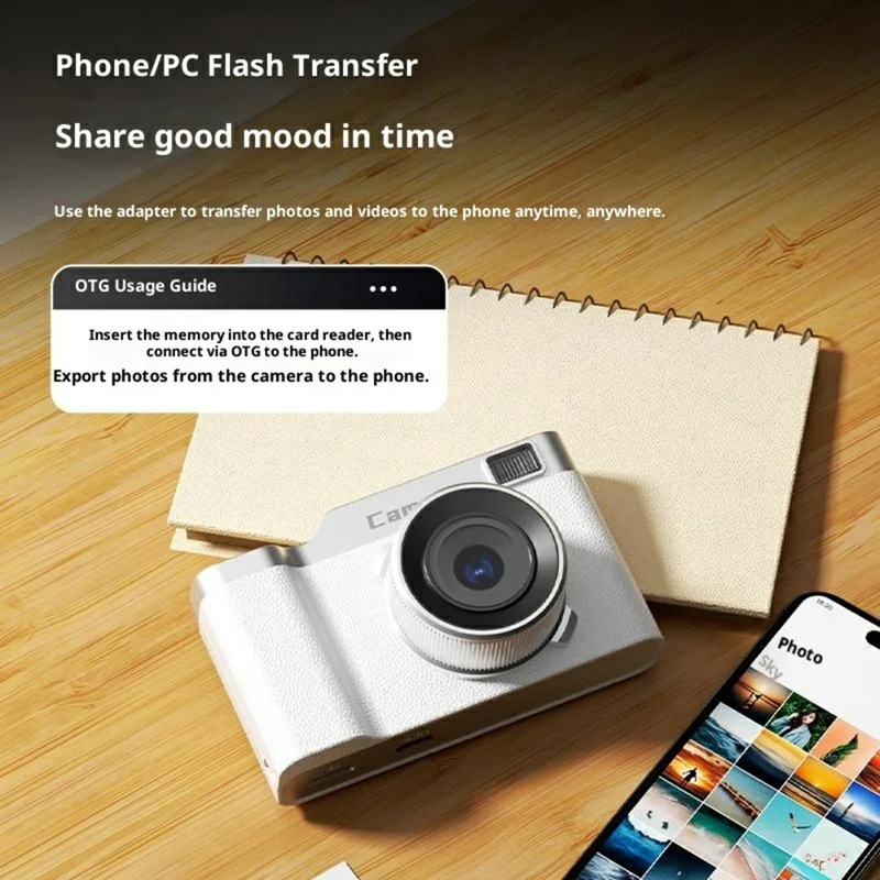 Z005 CCD Digital Camera 50MP HD Dual Lens Selfie Camera 8X Digital Zoom AF Auto Focus Built-in LED Flash - White