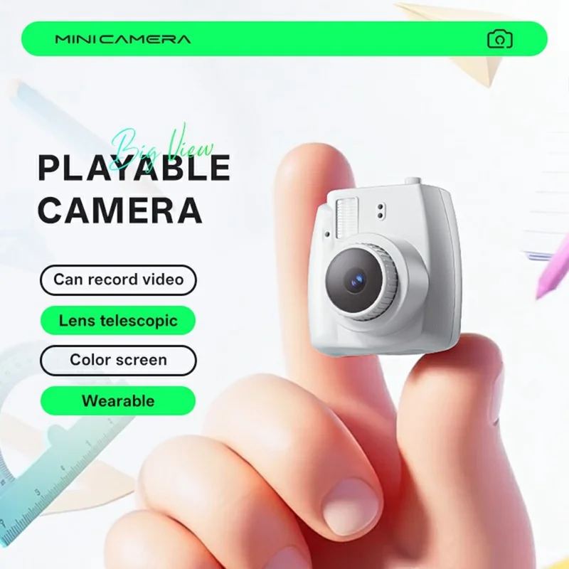 Cámara Mini S153 con Lente Telescópico, Cámara Digital Retro CCD con Pantalla IPS de 0.96 Pulgadas, con Llavero y Cordón Metálico - Blanco