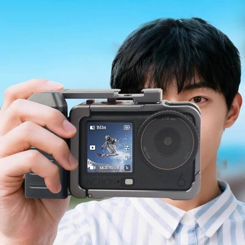 For DJI Osmo Action 6 Metal Camera Cage Set with Handle Grip / Cold Shoe Mount Action Camera Protective Case