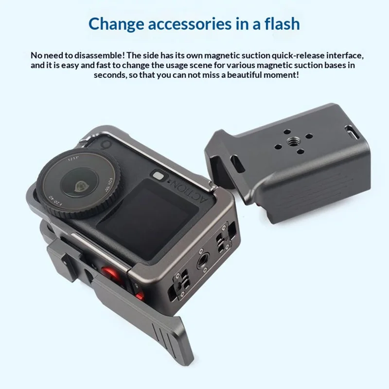 For DJI Osmo Action 6 Metal Camera Cage Set with Handle Grip / Cold Shoe Mount Action Camera Protective Case