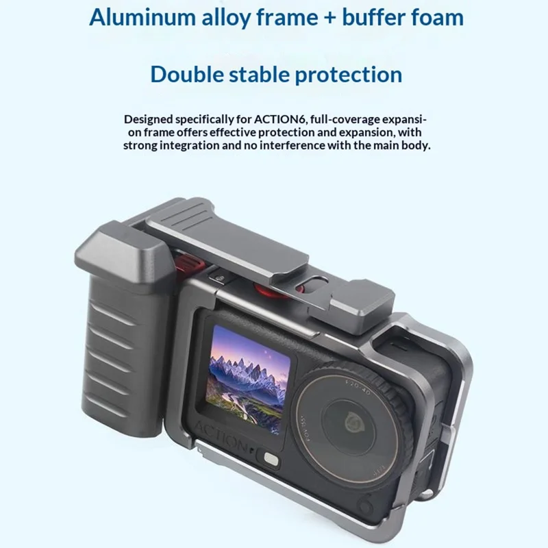 For DJI Osmo Action 6 Metal Camera Cage Set with Handle Grip / Cold Shoe Mount Action Camera Protective Case