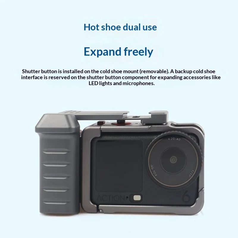 For DJI Osmo Action 6 Metal Camera Cage Set with Handle Grip / Cold Shoe Mount Action Camera Protective Case