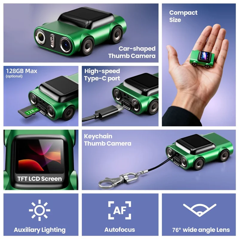 G5 2K HD Car Shaped Thumb Camera 1.0-inch TFT LCD Mini Digital Camera for Students (No TF Card) - Green