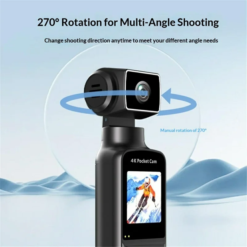 Cámara Deportiva K1 4K HD, Cámara de Acción con Lente Giratorio de 270 Grados y Micrófono de Solapa