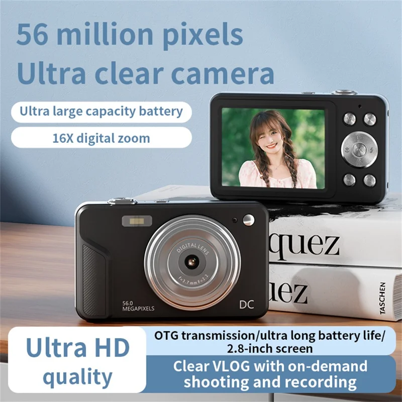 C16 Digital Camera 2.8 inch HD Screen Mini Camera with 16X Zoom  /  1080P Video for Student (No TF Card) - Black