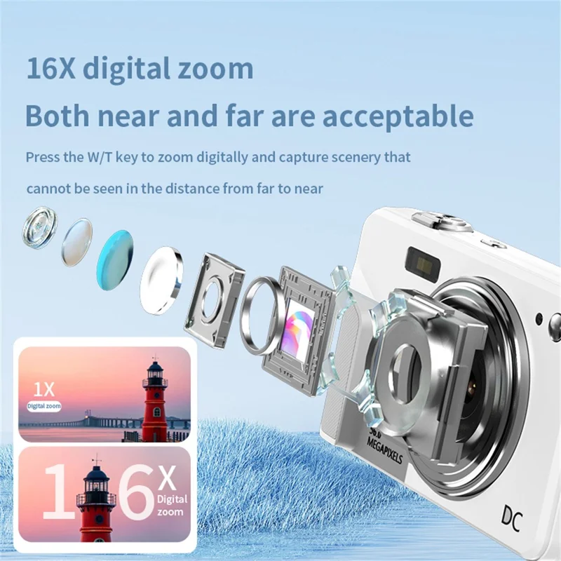 C16 Digital Camera 2.8 inch HD Screen Mini Camera with 16X Zoom  /  1080P Video for Student (No TF Card) - Black