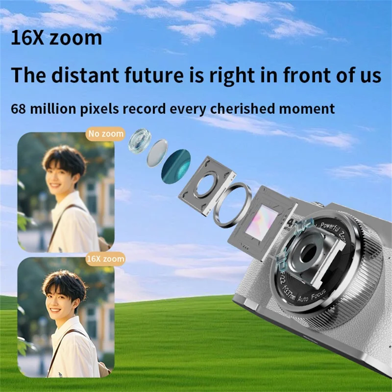 68MP 4K HD Digital Camera 16X Optical Zoom 2.8 Inch IPS Screen AF Auto Focus Camera No Memory Card - Coffee