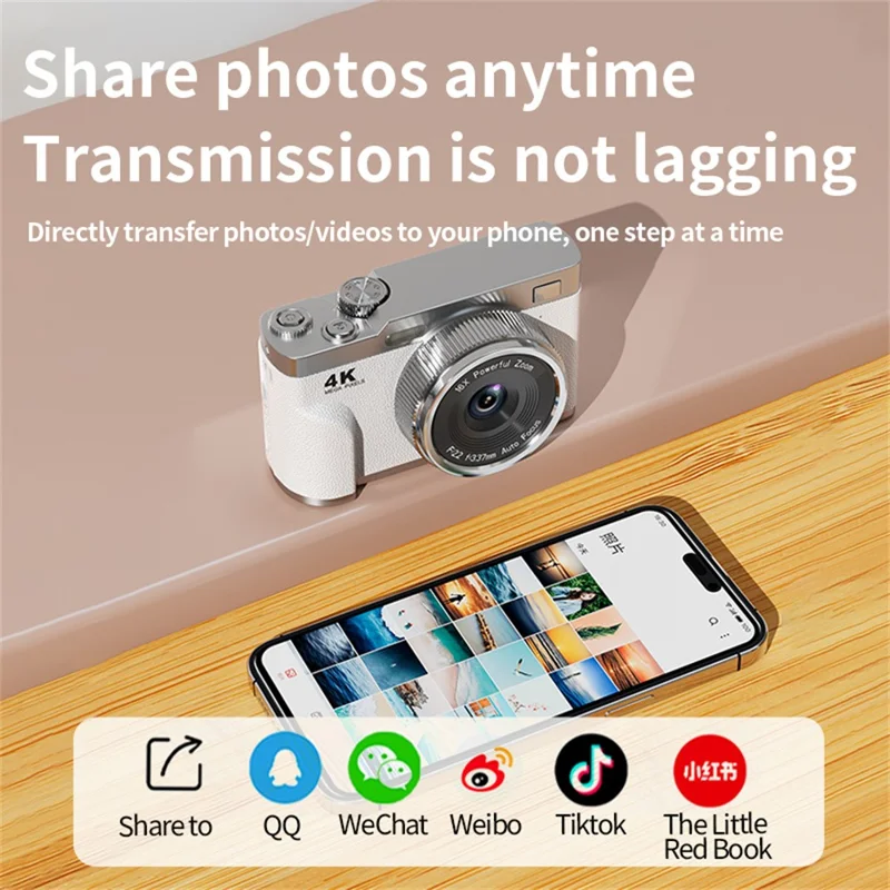 68MP 4K HD Digital Camera 16X Optical Zoom 2.8 Inch IPS Screen AF Auto Focus Camera No Memory Card - Coffee