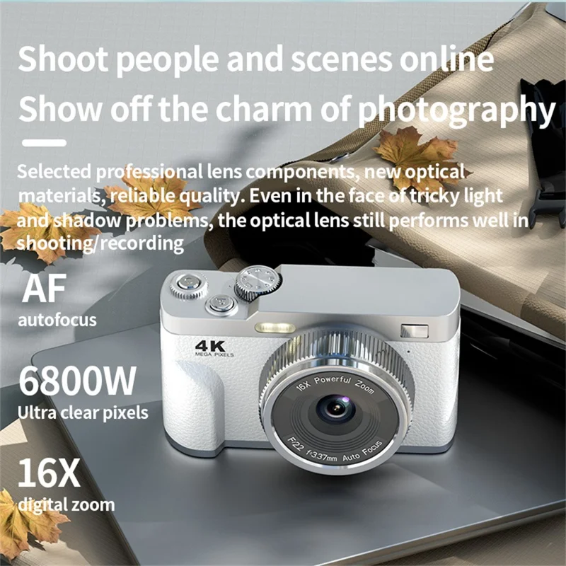 68MP 4K HD Digital Camera 16X Optical Zoom 2.8 Inch IPS Screen AF Auto Focus Camera No Memory Card - Coffee