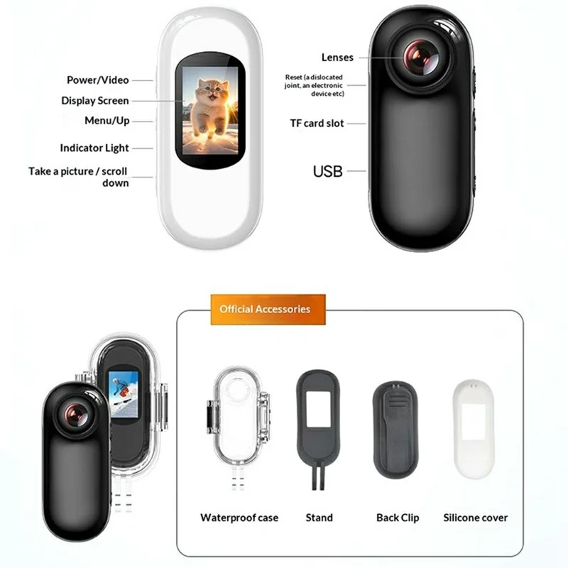 M25 Thumb Sports Camera Pet Collar Recorder 4K HD Action Camera Wide Angle No Memory Card - Black