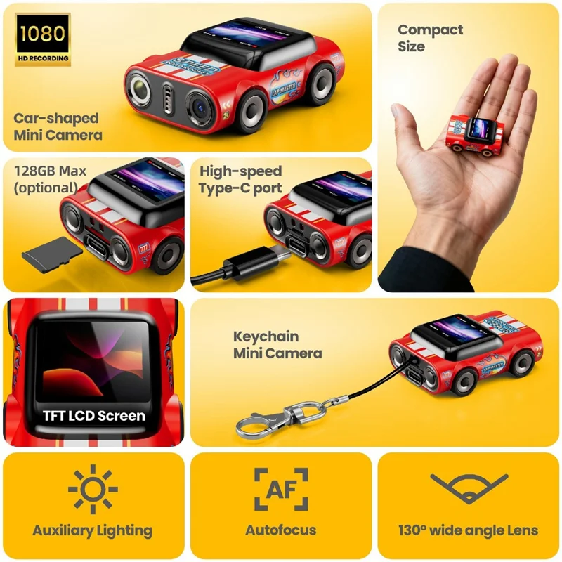 G5 AUTO Mini Thumb Camera 1080P HD Recording Student Wearable Keychain Car-Shaped Camera No Memory Card - Red