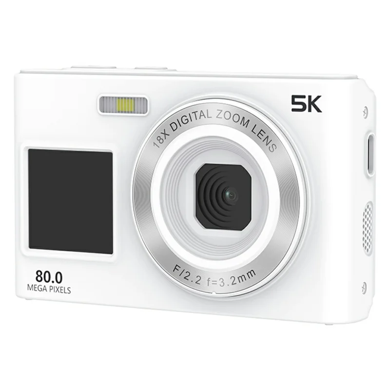 C6S 5K Video Recorder 18X Digital Zoom Dual Screen Digital Camera with LED Fill Light (without TF Card) - White